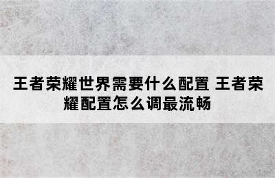 王者荣耀世界需要什么配置 王者荣耀配置怎么调最流畅